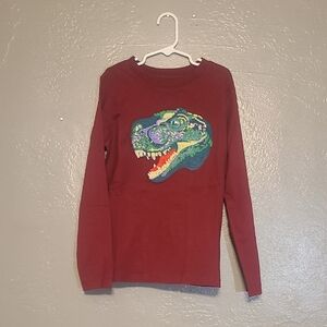 Land Ends Kids Dinosaur Graphic Long Sleeve Shirt - Maroon NWOT Medium